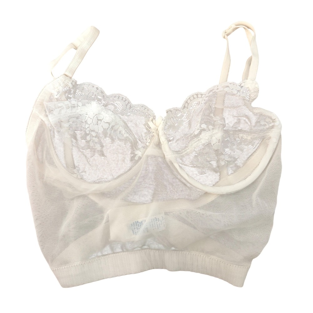 Olga Vintage Lace Longline Bra White Size 34C